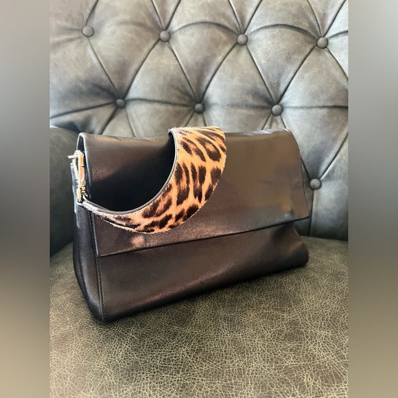 MaxMara Shoulder Bag Napa Leather Animal Print Black Small - Picture 1 of 16